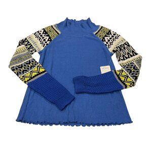 Free People NWT Prism Fair Isle Pullover Top, Blue Bell Combo, L